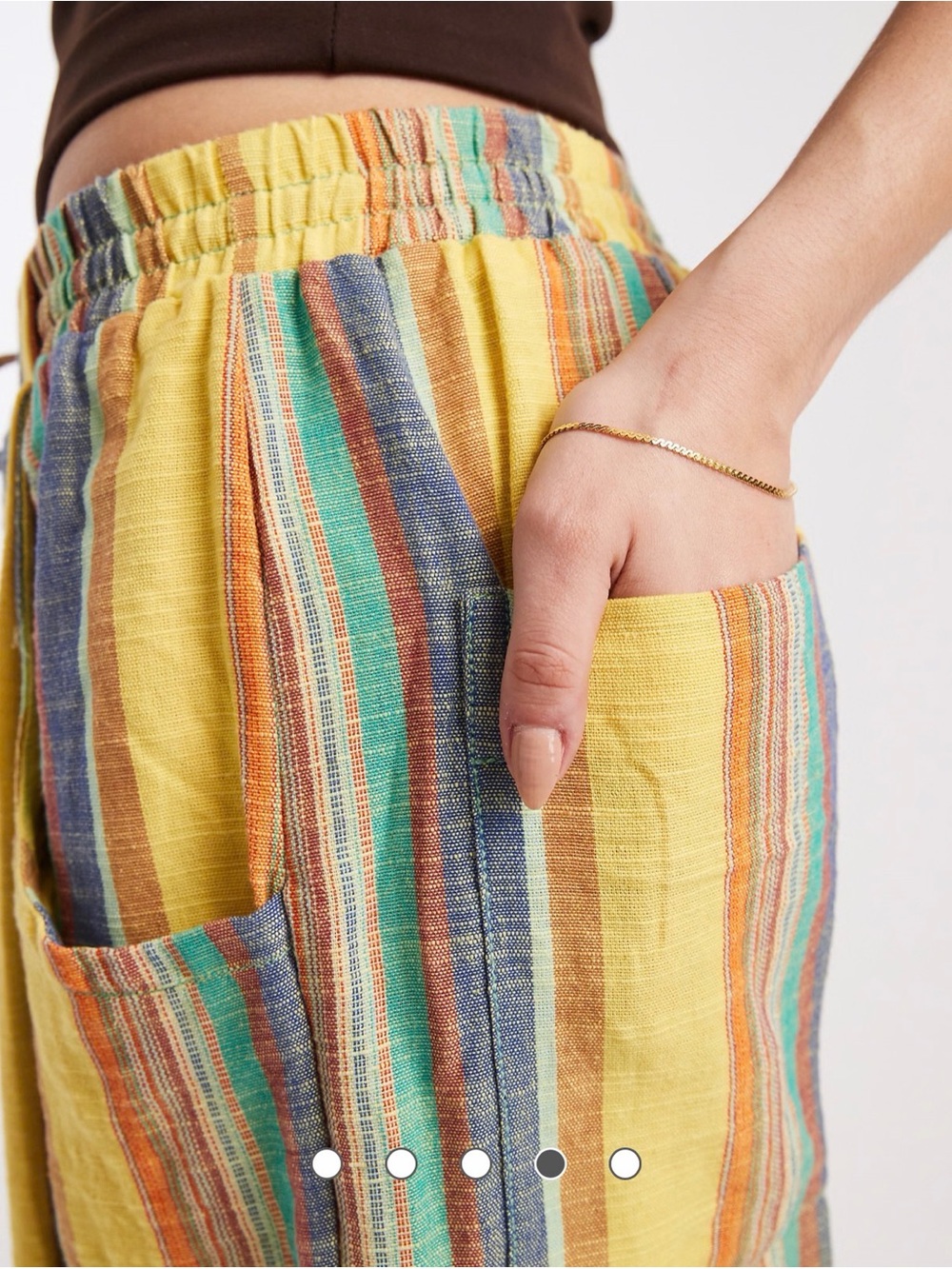 Free People Wide-Leg Striped Drawstring Pants - Yellow Multicolor - Picture 3 of 3